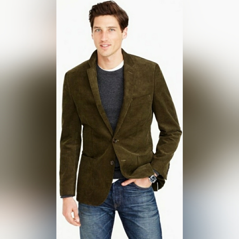 J. Crew Vintage Corduroy Blazer Olive Green Fine Wale Size Large Tall - Picture 1 of 13